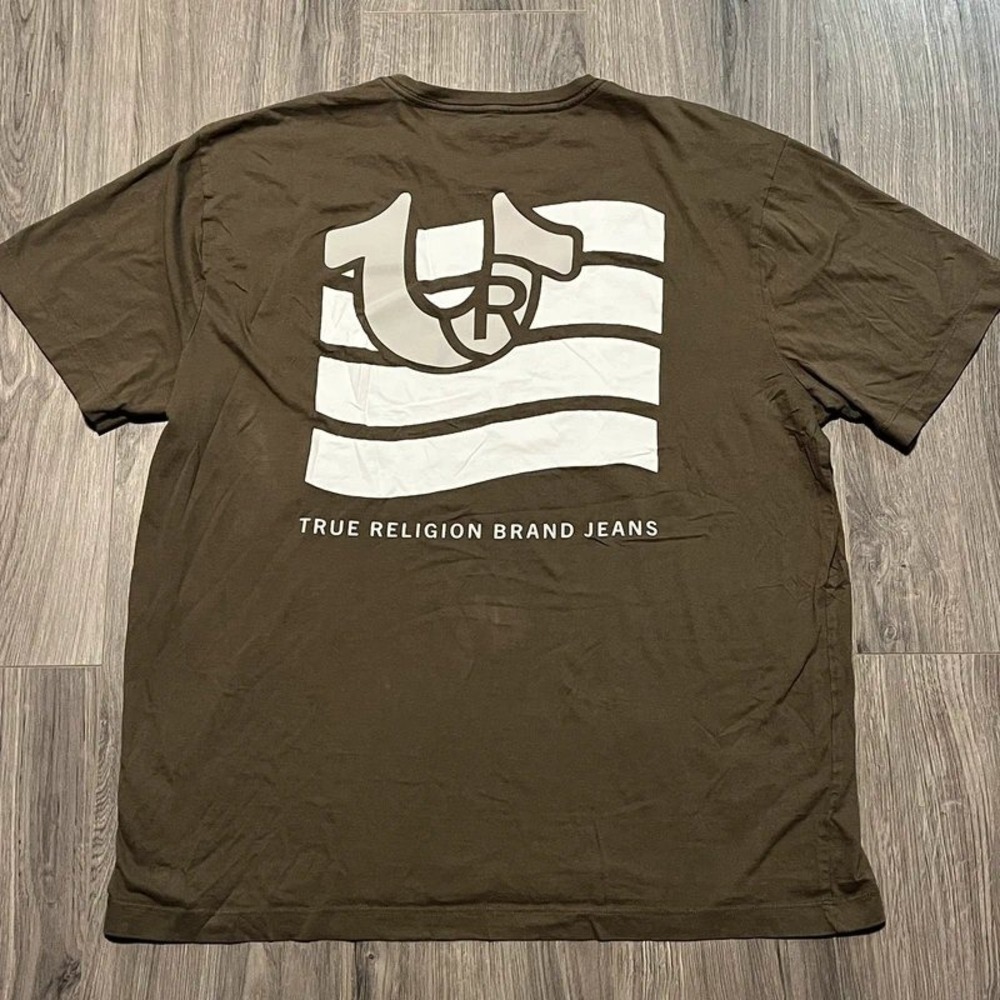 True Religion Men's XL Green Big Horseshoe Back Graphic T-Shirt